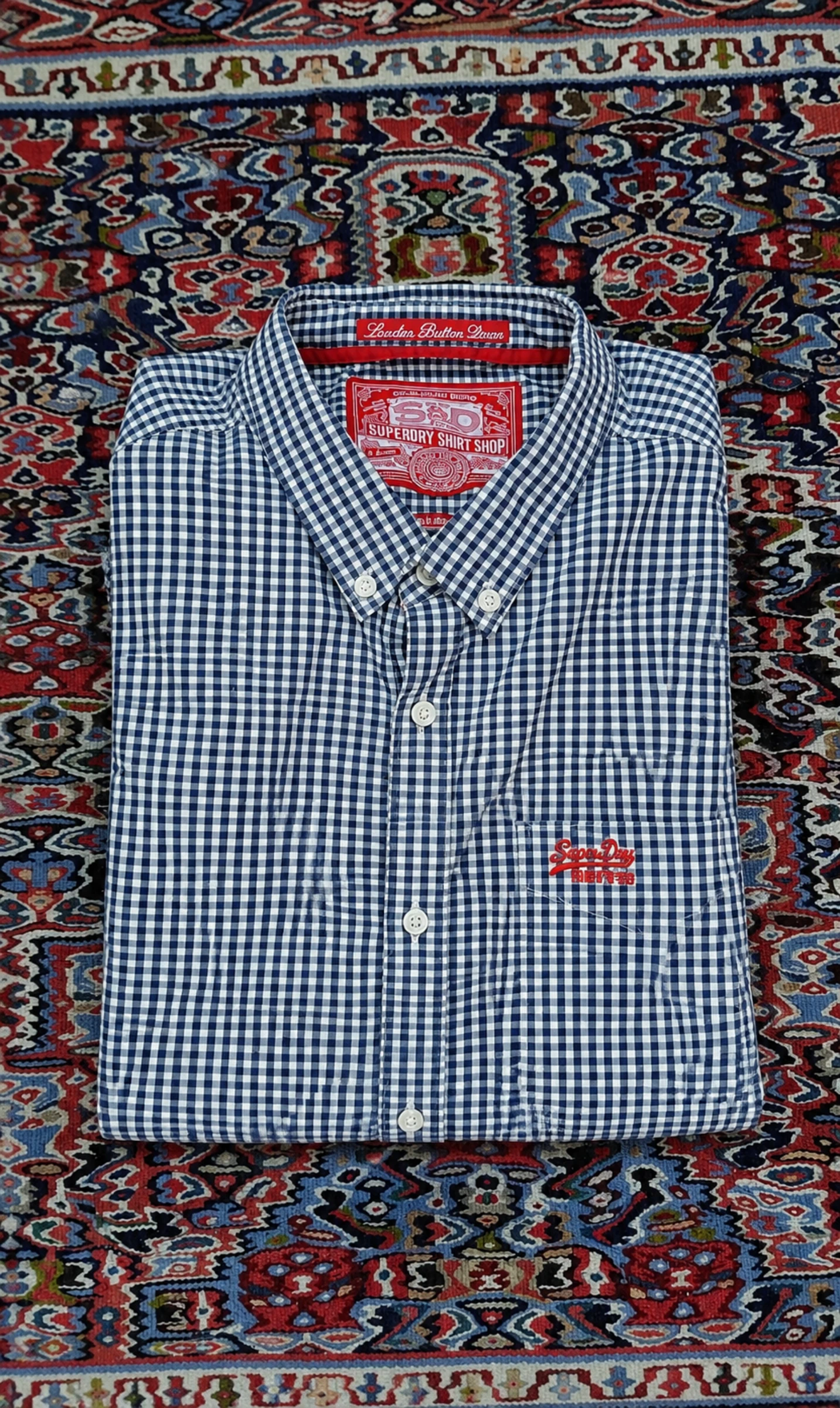 Superdry Chemise Homme XXL Vichy Bleu Blanc Button Down Casual Preppy – photo 3